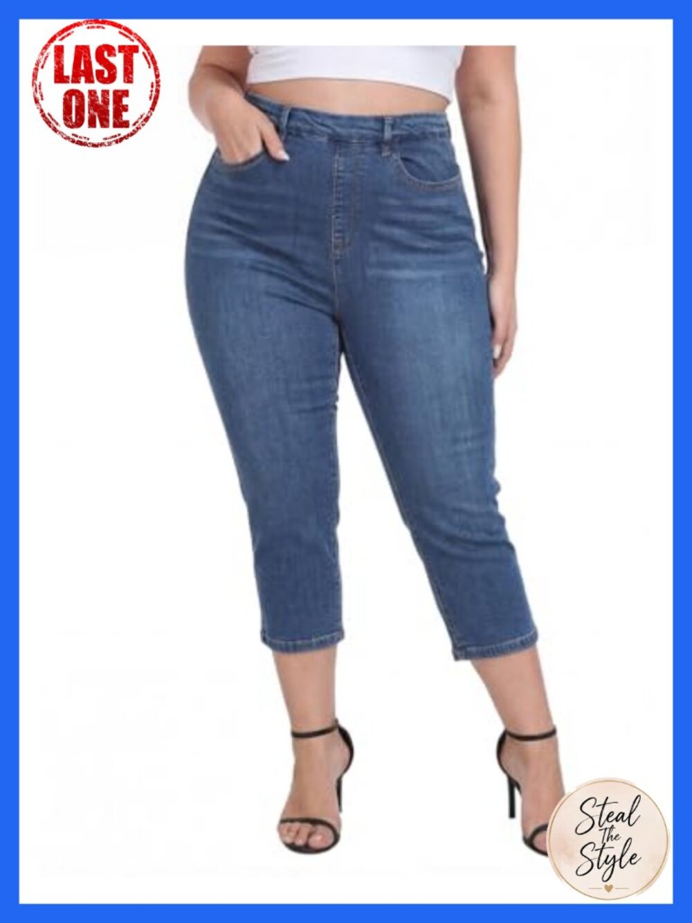 Women's Plus Size Pull On Crop Capri Jeans High Waist Stretch Denim Capris